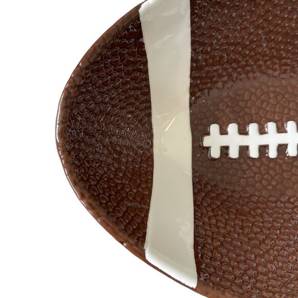 LANG Hand Painted Ceramic FOOTBALL Shaped Serving Bowl Brown White Decor NEW - Picture 6 of 14